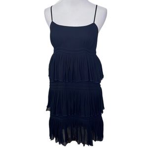 Susana Monaco Midnight Navy Blue Silk Tiered Ruffle Sleeveless Cocktail Dress